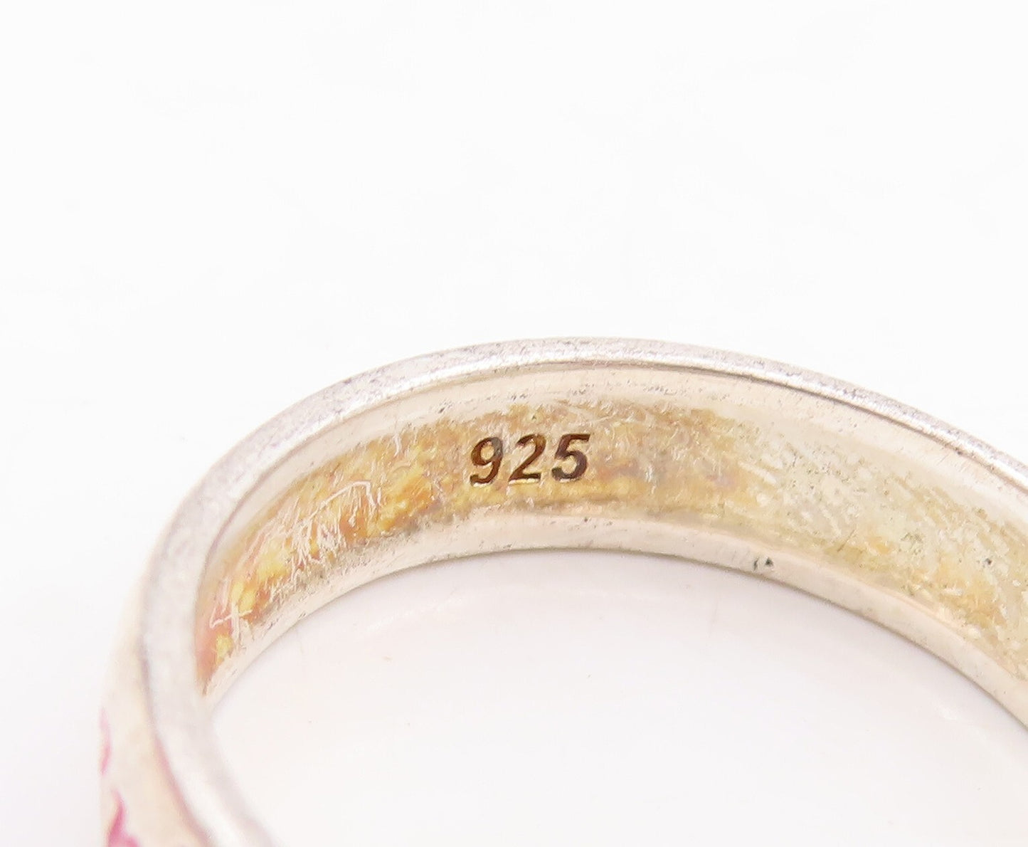 925 Sterling Silver Vintage Ring Enameled Etched Ring For Girls  Sz 7  RG28795