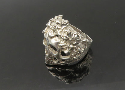 925 Sterling Silver  Vintage Sculpted Skeleton Head Biker Ring Sz 8.5  RG22492
