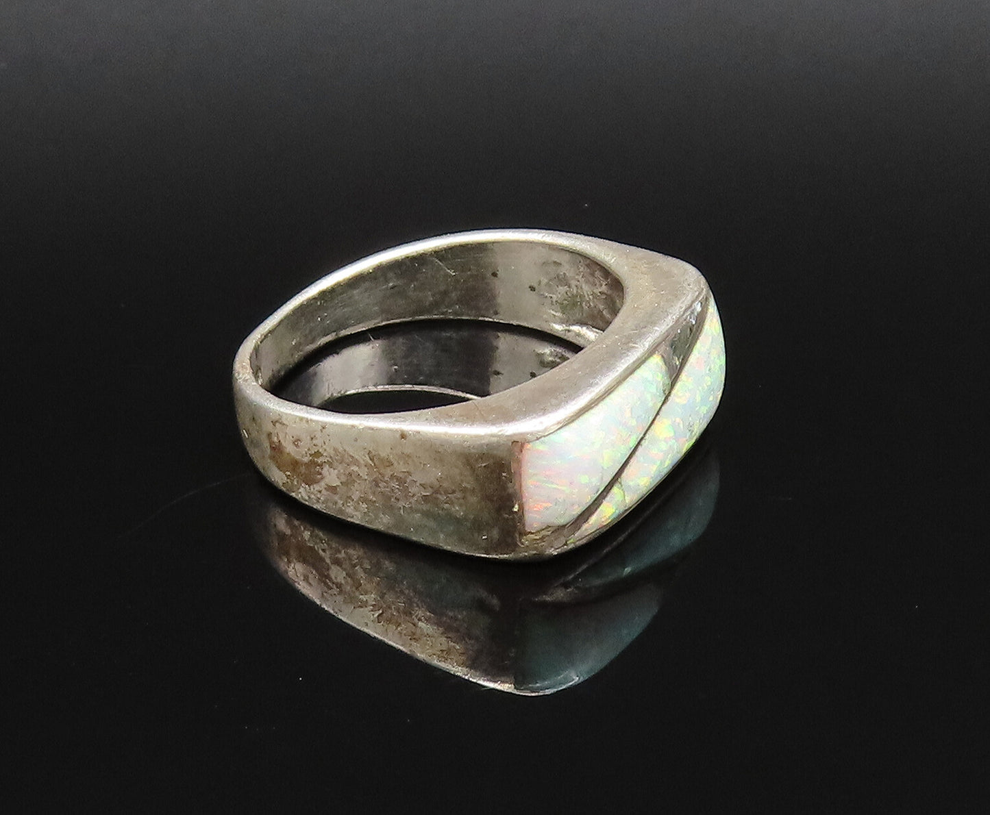 OTT 925 Silver  Vintage Triangular Double Fire Opal Ring Sz 9.5  RG25815
