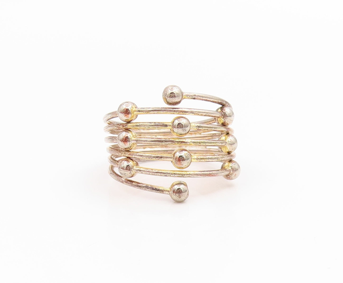 925 Sterling Silver Vintage Ring Multi Layered Sphere Coil Band  Sz 6.5  RG36108
