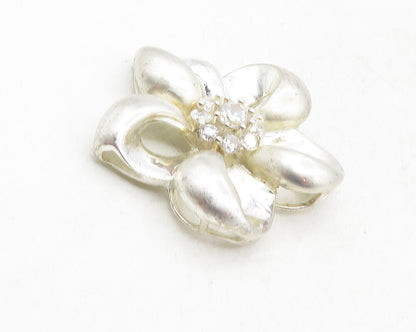 925 Sterling Silver  Vintage Cubic Zirconia Open Flower Motif Pendant  PT7719