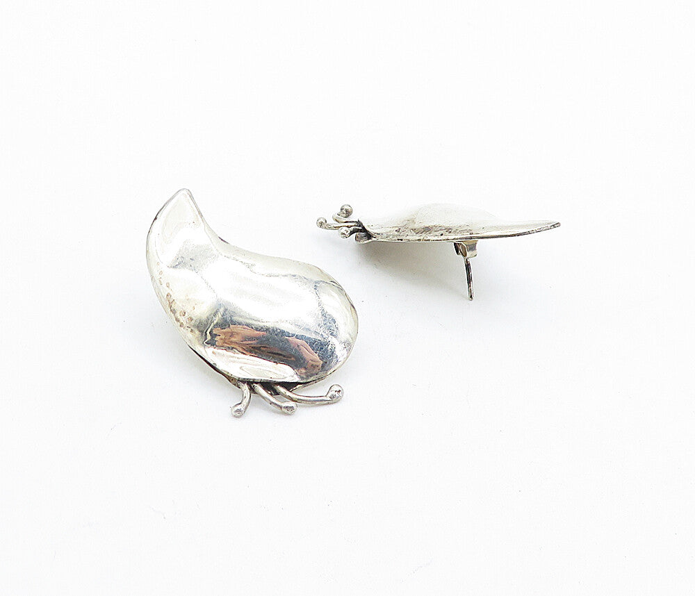 925 Sterling Silver  Vintage Shiny Modernist Drop Earrings  EG2488
