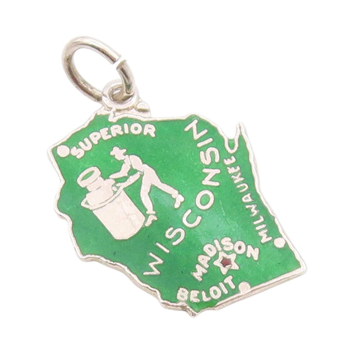 925 Sterling Silver Vintage Pendant Enameled Wisconsin State Map Charm  PT24884