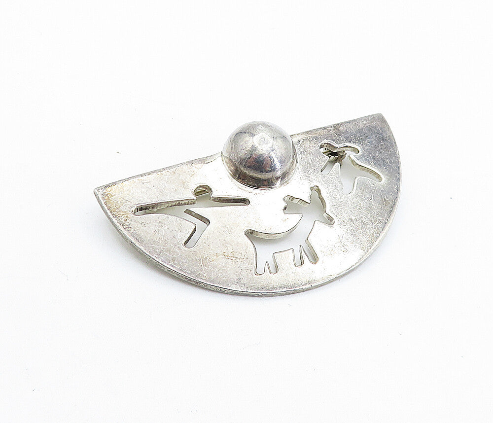 MEXICO 925 Sterling Silver  Vintage Cutout Reindeer Dome Brooch Pin  BP2392