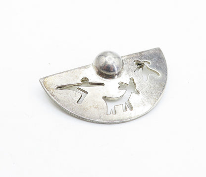 MEXICO 925 Sterling Silver  Vintage Cutout Reindeer Dome Brooch Pin  BP2392