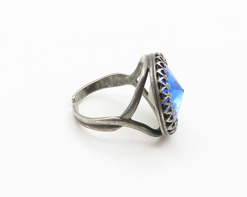 925 Silver  Antique Victorian Blue Topaz Round Cocktail Ring Sz 6.5  RG18315