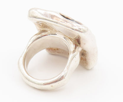ISRAEL 925 Silver  Vintage Carved Square Frame Statement Ring Sz 9  RG26167