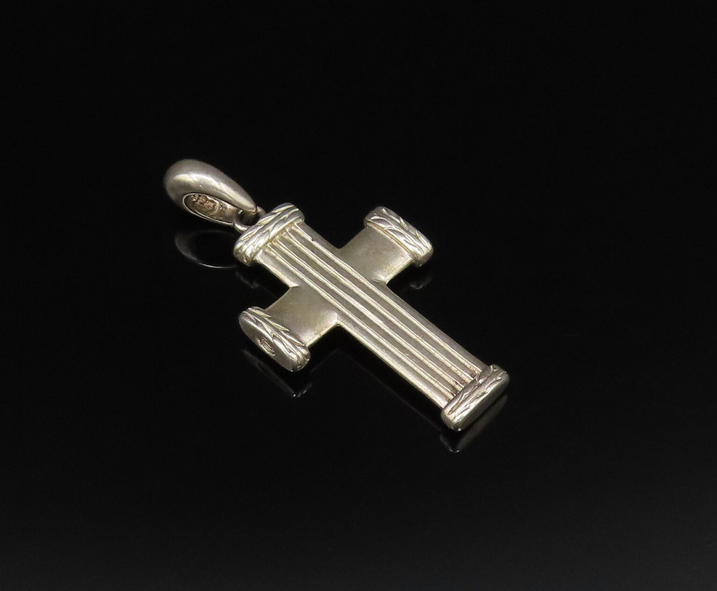 925 Silver  Vintage Linear Textured Religious Cross Drop Pendant  PT21695