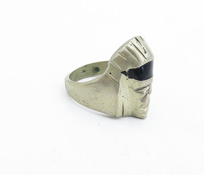 MEXICO 925 Silver  Vintage Black Onyx Sculpted Face Band Ring Sz 12  RG4212
