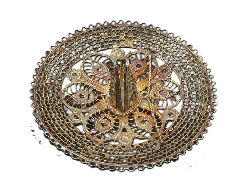 925 Sterling Silver  Vintage Filigree Detail Sombrero Hat Brooch Pin  BP5310
