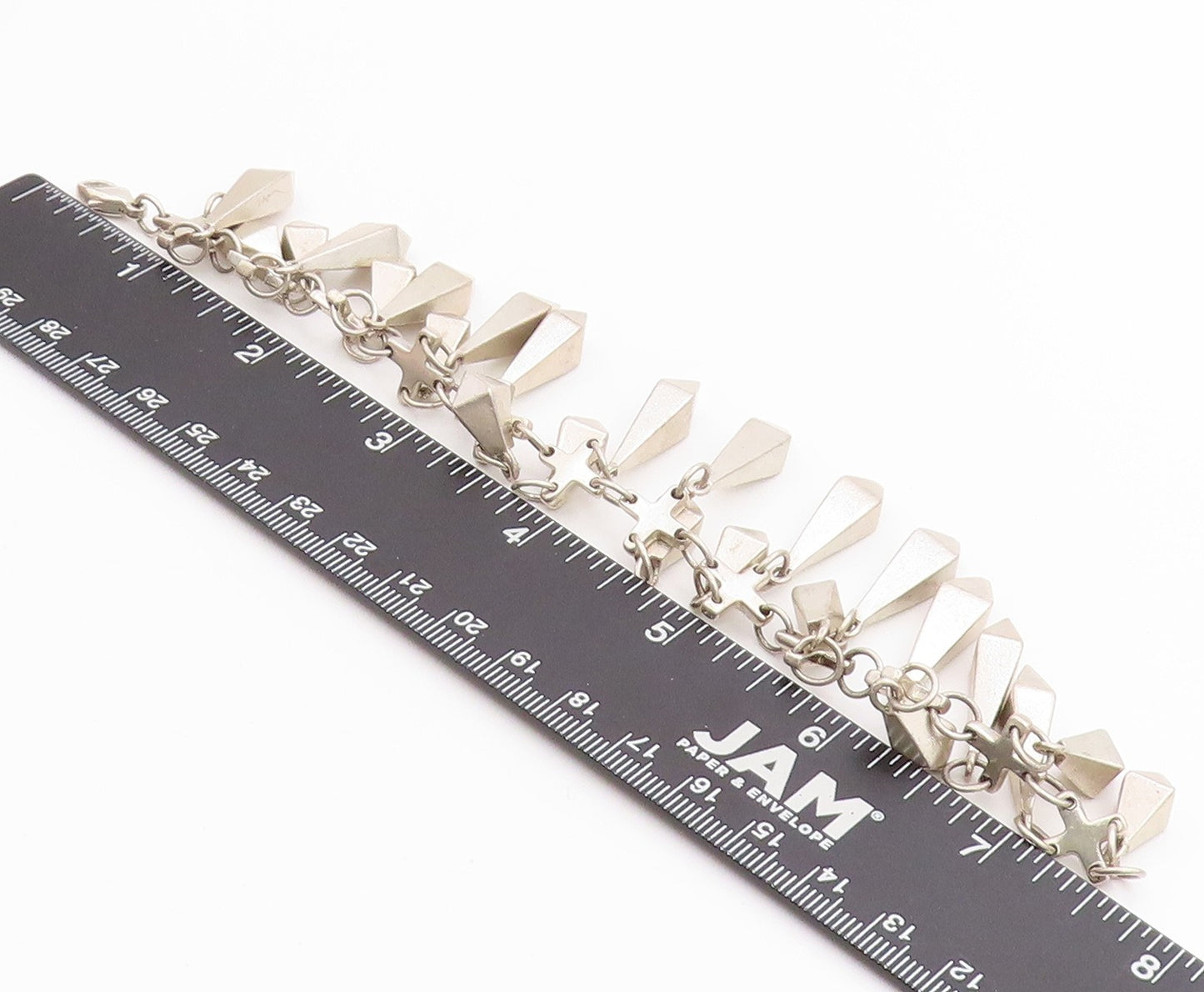 925 Sterling Silver Vintage Bracelet Modernist Heavy Dangling Diamonds  BT11314