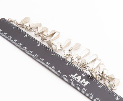 925 Sterling Silver Vintage Bracelet Modernist Heavy Dangling Diamonds  BT11314