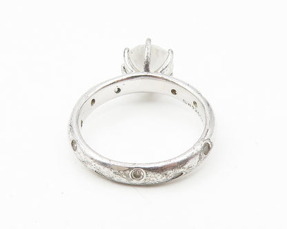 925 Sterling Silver  Prong Set White Topaz Smooth Solitaire Ring Sz 7  RG11053