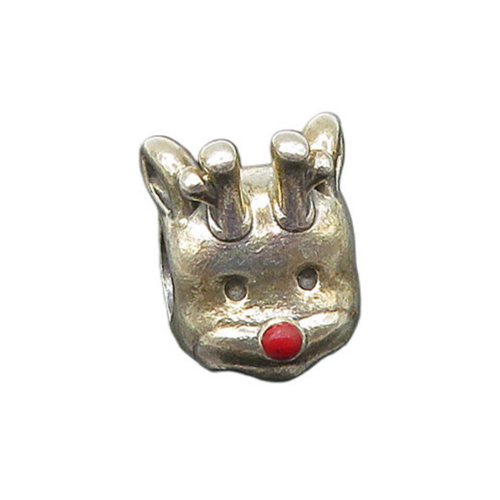 PANDORA 925 Silver  Vintage Coral Rudolph Red Nose Reindeer Pendant  PT17565