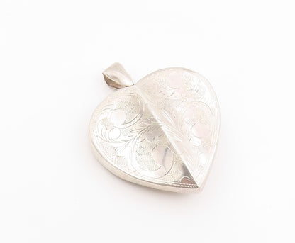 925 Sterling Silver Vintage Pendant Classic Floral Engraved Love Heart  PT26146