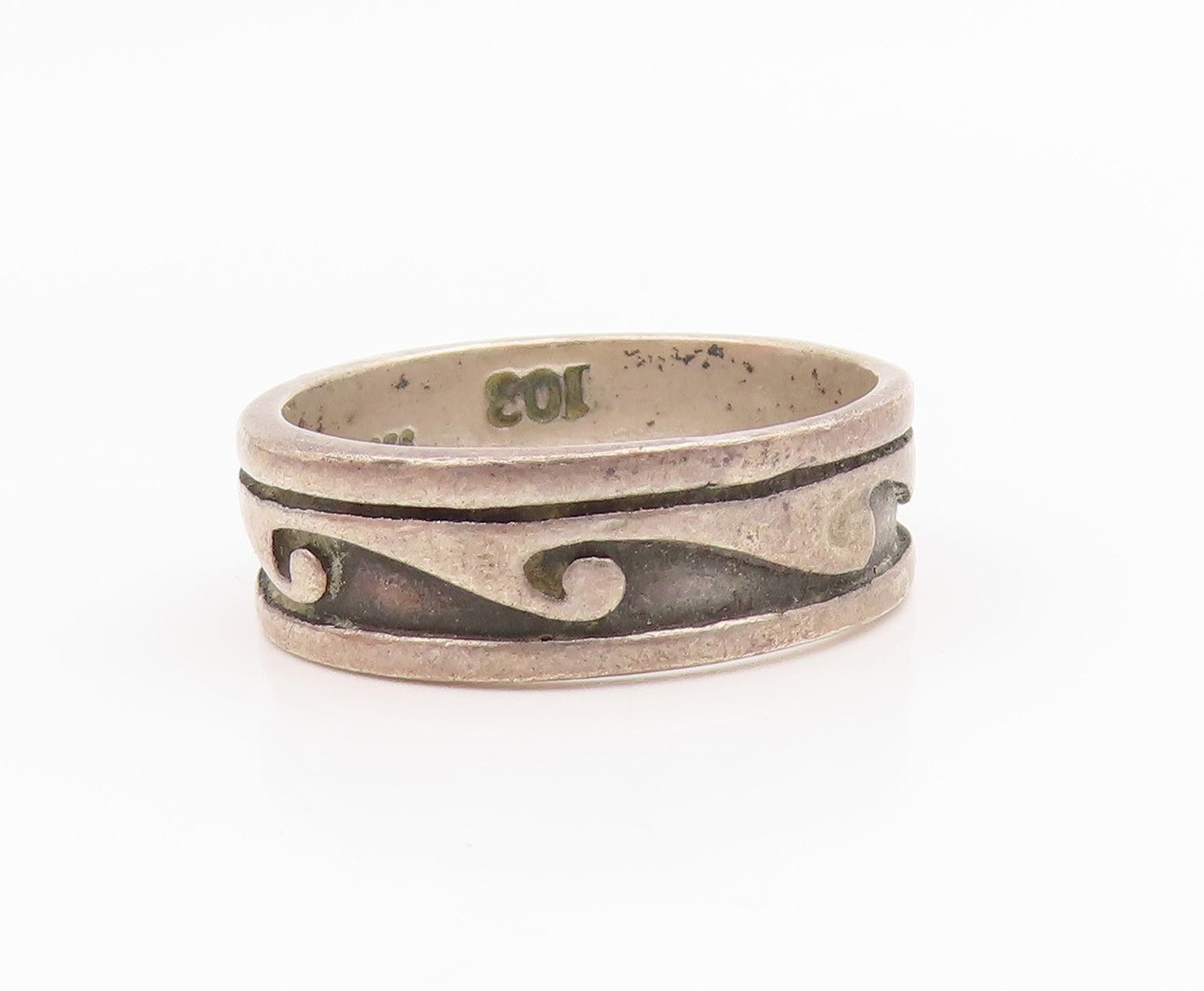 925 Sterling Silver Vintage Ring Classic Carved Ocean Waves  Sz 10.5  RG35817