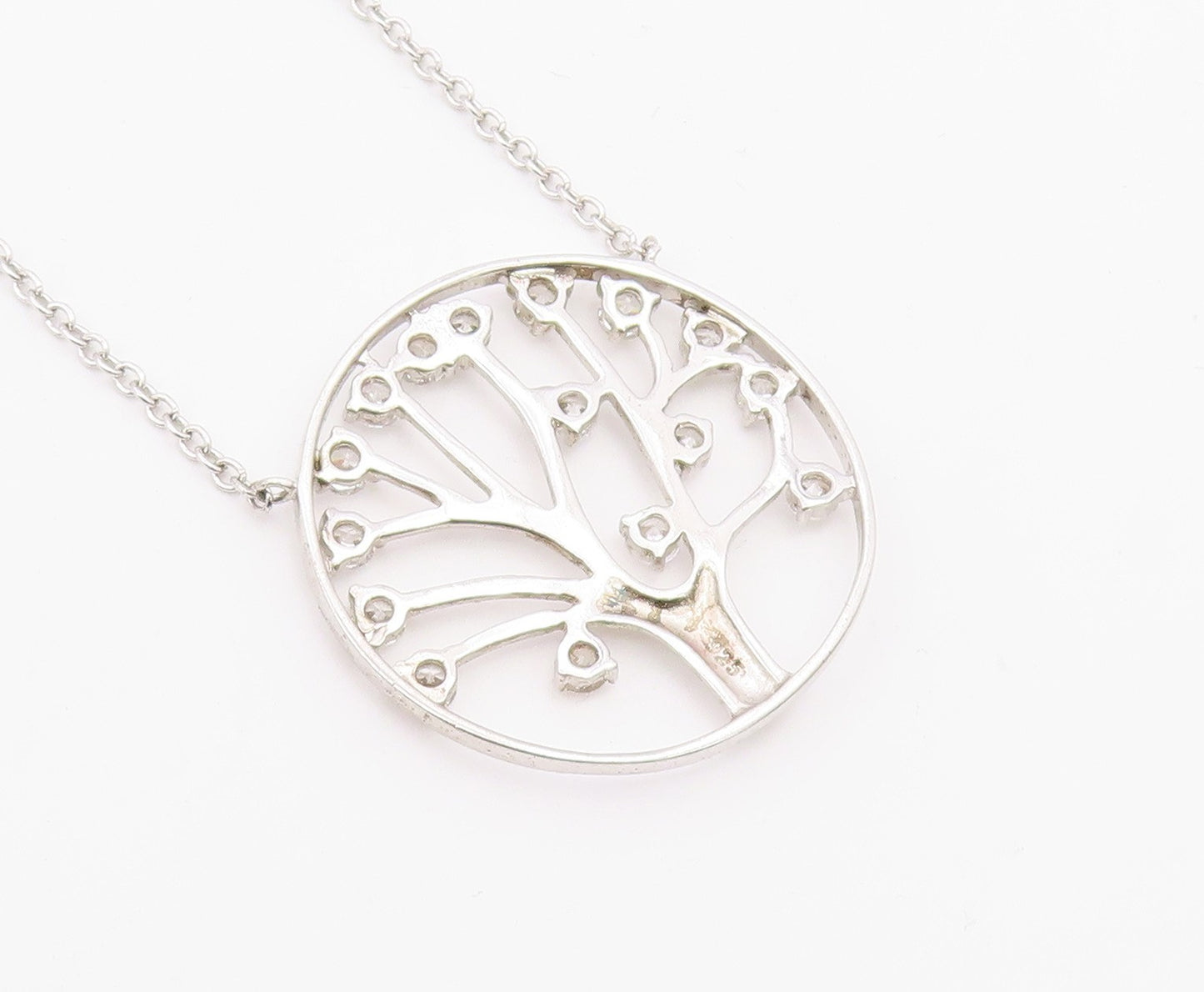 925 Sterling Silver  Vintage Cubic Zirconia Tree Of Life Chain Necklace NE3420