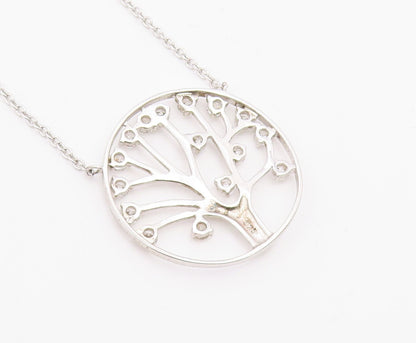 925 Sterling Silver  Vintage Cubic Zirconia Tree Of Life Chain Necklace NE3420
