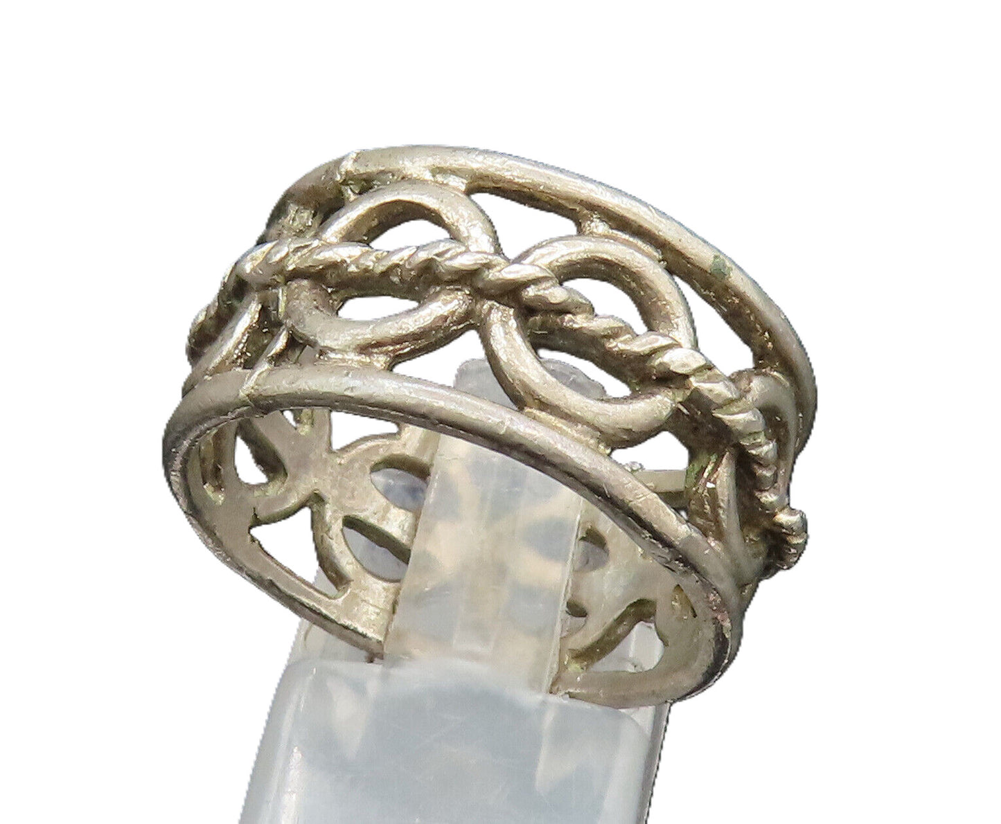 925 Silver  Vintage Twisted Rope & Open Circles Band Ring Sz 10.5  RG24913