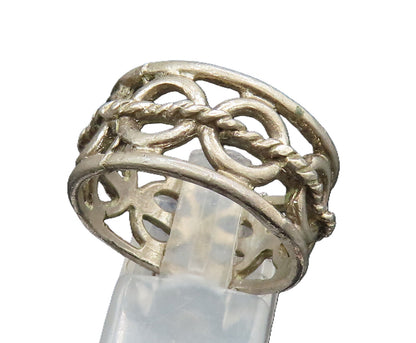 925 Silver  Vintage Twisted Rope & Open Circles Band Ring Sz 10.5  RG24913