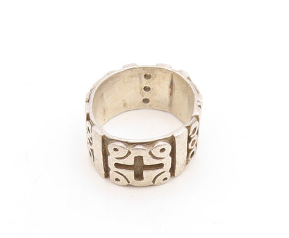 925 Sterling Silver Vintage Ring MEXICO Solid '+' & 'O' Carved  Sz 11  RG31161