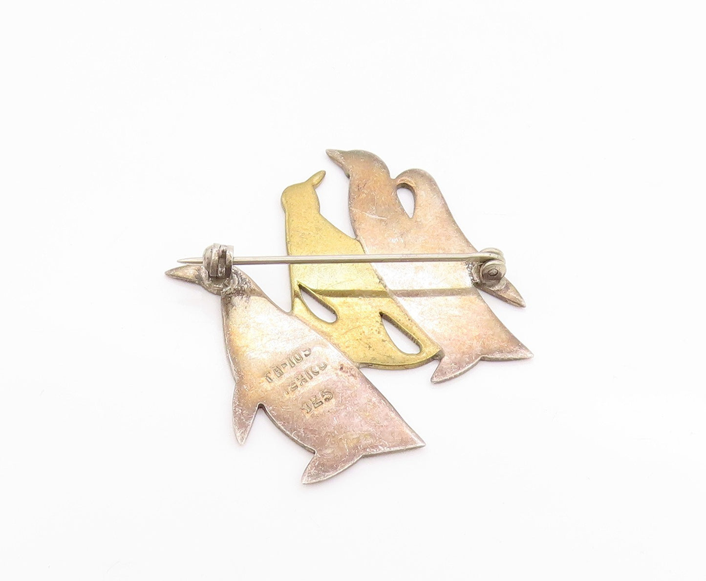 925 Sterling Silver Vintage Brooch MEXICO Cutout Penguin Family  BP11714