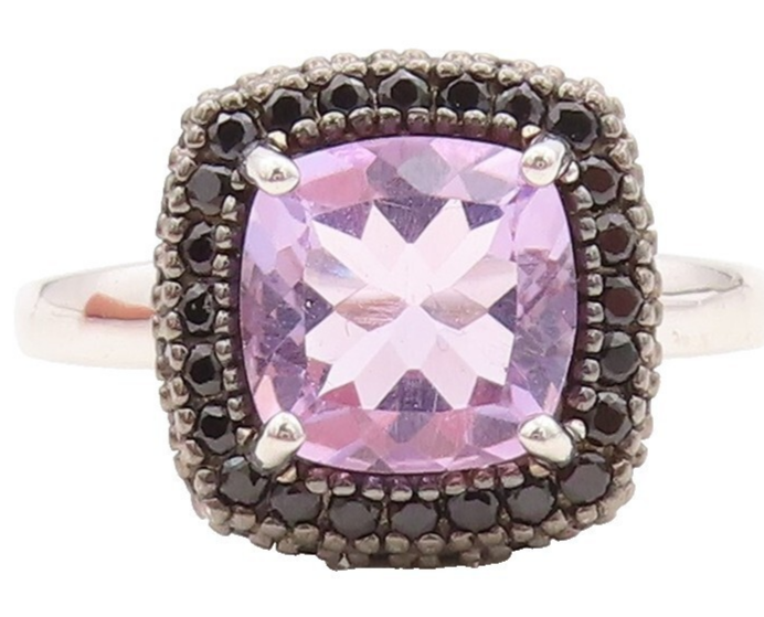 925 Sterling Silver Vintage Ring Square Amethyst Halo Spinel  Sz 7  RG30879