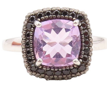925 Sterling Silver Vintage Ring Square Amethyst Halo Spinel  Sz 7  RG30879