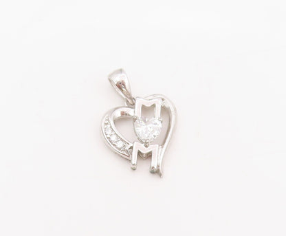 925 Sterling Silver Vintage Pendant Cubic Zirconia MOM Love Heart Charm  PT25527