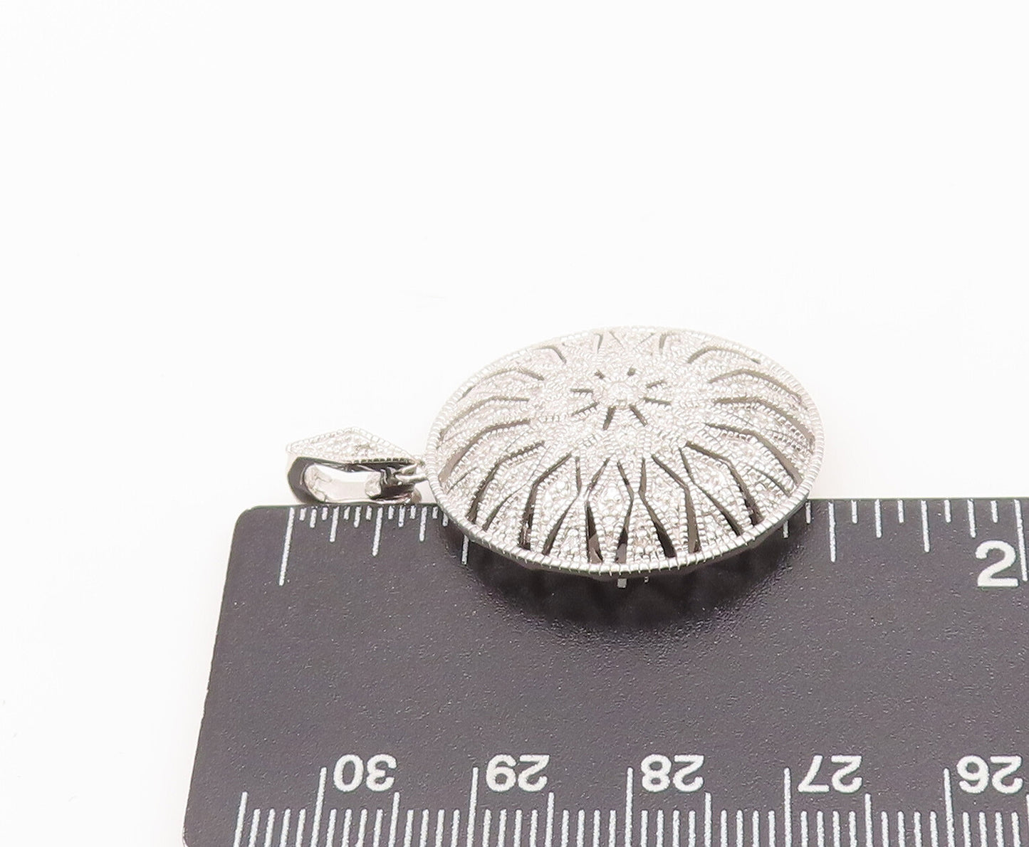 925 Sterling Silver Vintage Pendant Round Flower Genuine Diamonds  PT22680
