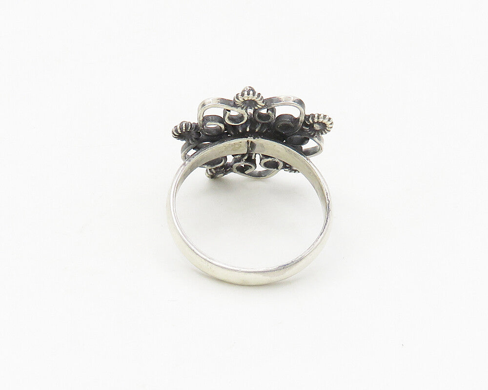 MEXICO 925 Sterling Silver Vintage Swirl Floral Motif Band Ring Sz 7  RG18039