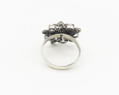 MEXICO 925 Sterling Silver Vintage Swirl Floral Motif Band Ring Sz 7  RG18039