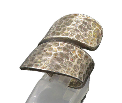 925 Sterling Silver  Vintage Dark Tone Hammered Bypass Ring Sz 8  RG22568
