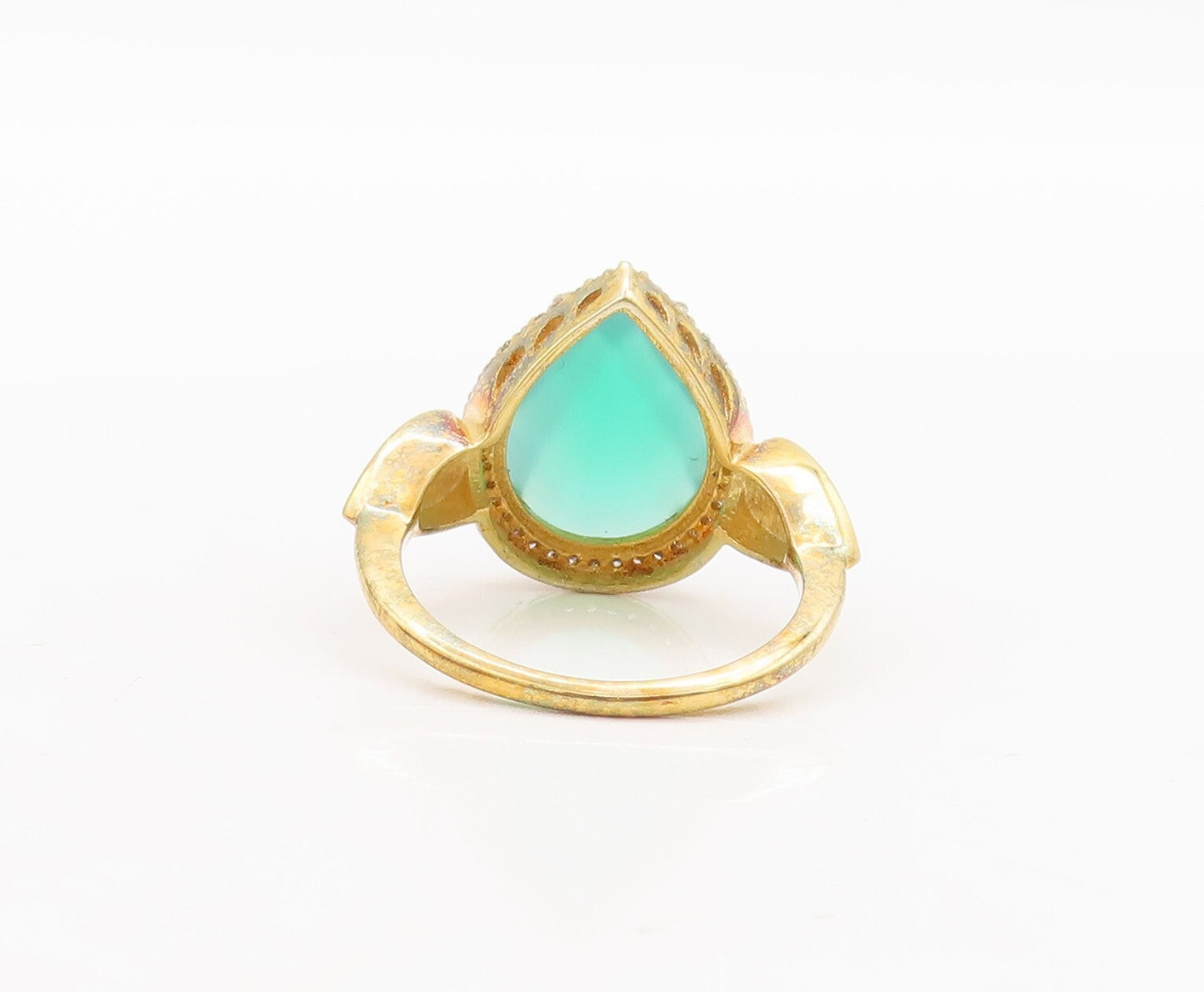925 Sterling Silver Vintage Ring Gold Plated Diamond Green Gemstone Sz 8 RG29192