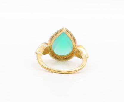 925 Sterling Silver Vintage Ring Gold Plated Diamond Green Gemstone Sz 8 RG29192