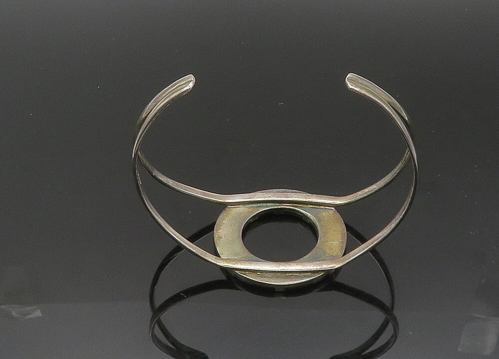925 Sterling Silver  Vintage Black Onyx Open Circle Cuff Bracelet  BT8258