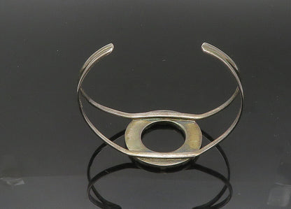 925 Sterling Silver  Vintage Black Onyx Open Circle Cuff Bracelet  BT8258