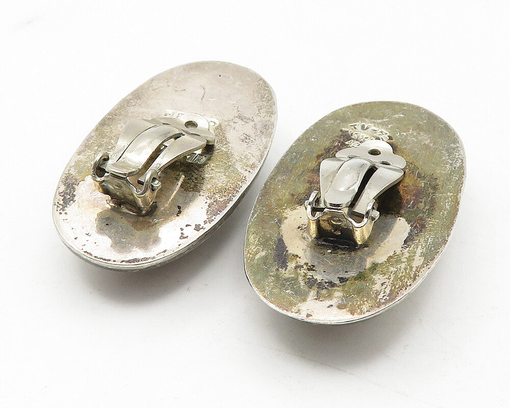 MEXICO 925 Sterling Silver  Vintage Oval Dome Non Pierce Drop Earrings  EG5891
