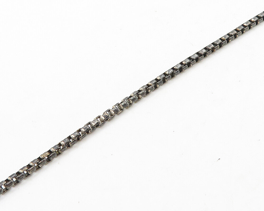 925 Sterling Silver  Vintage Oxidized Sculpted Flower Chain Necklace  NE3213