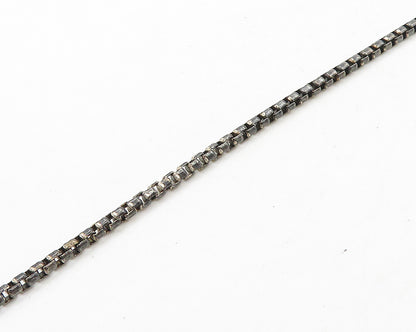925 Sterling Silver  Vintage Oxidized Sculpted Flower Chain Necklace  NE3213