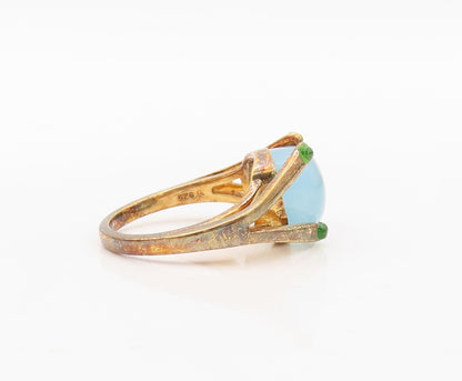 925 Sterling Silver Vintage Ring Gold Plated Designer Gemstone CZ Sz 7.5 RG30477
