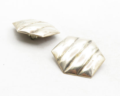LOS BALLESTEROS 925 Silver  Vintage Shiny Hexagon Non Pierce Earrings  EG6567