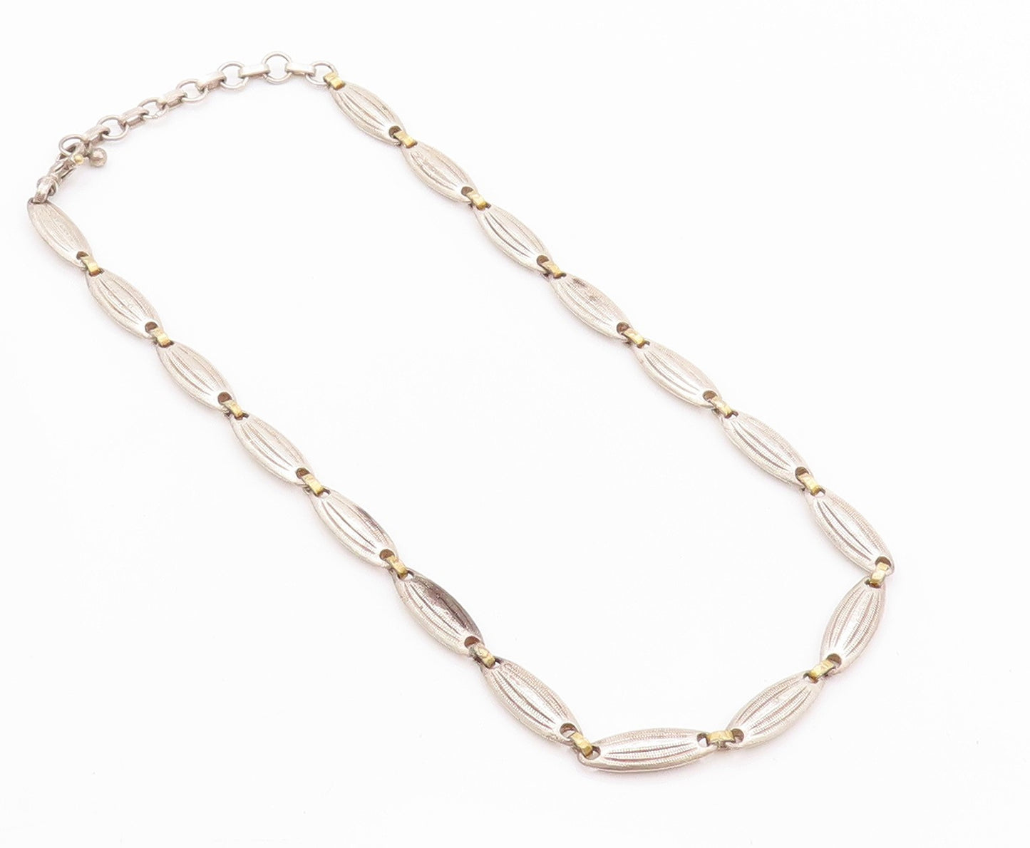 925 Sterling Silver Vintage Necklace Designer Grooved Ring Linked  NE4528