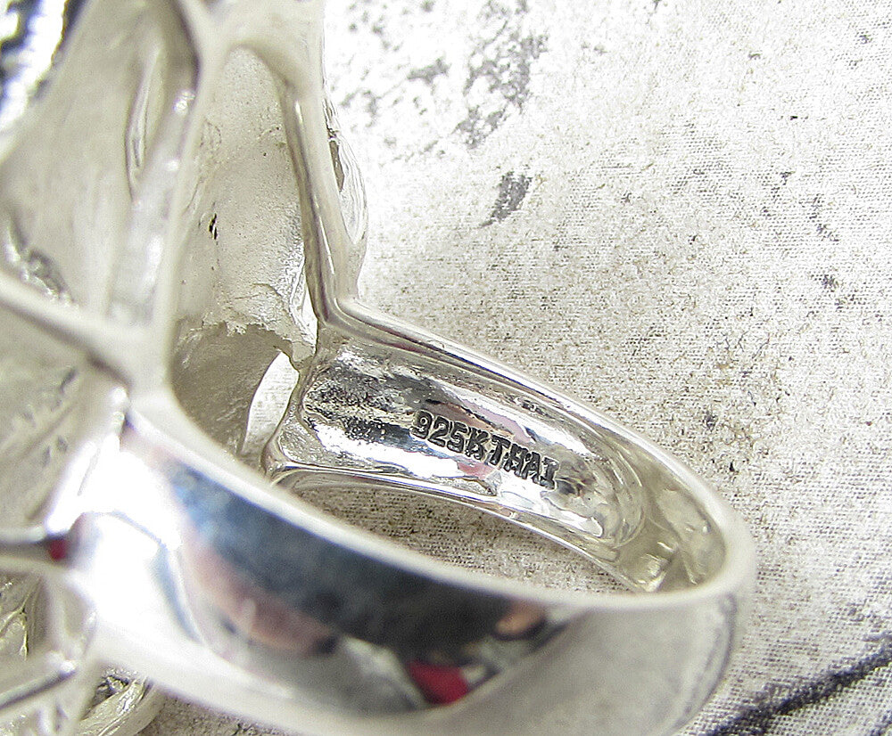 925 Sterling Silver  Marcasite Over Green Enamel Floral Ring Sz 7.5  RG1939
