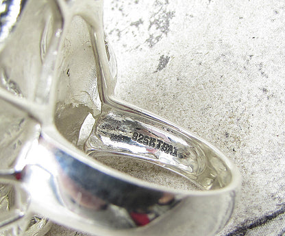 925 Sterling Silver  Marcasite Over Green Enamel Floral Ring Sz 7.5  RG1939