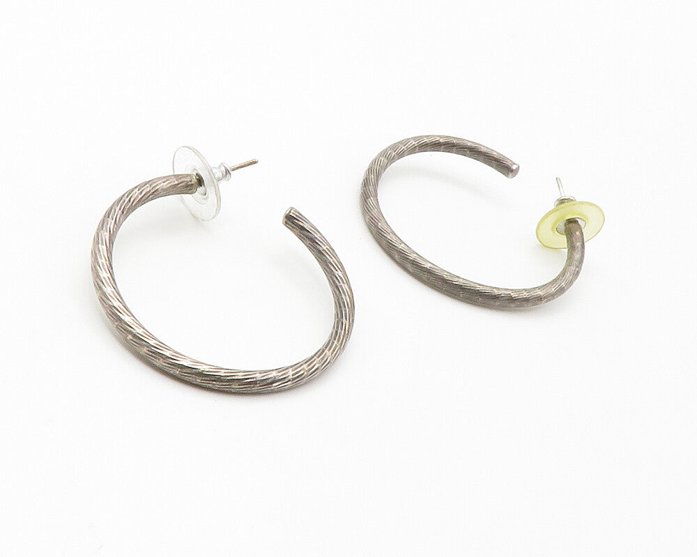 925 Sterling Silver  Vintage Dark Tone Etched Detail JHoop Earrings  EG7359
