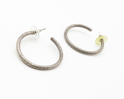 925 Sterling Silver  Vintage Dark Tone Etched Detail JHoop Earrings  EG7359
