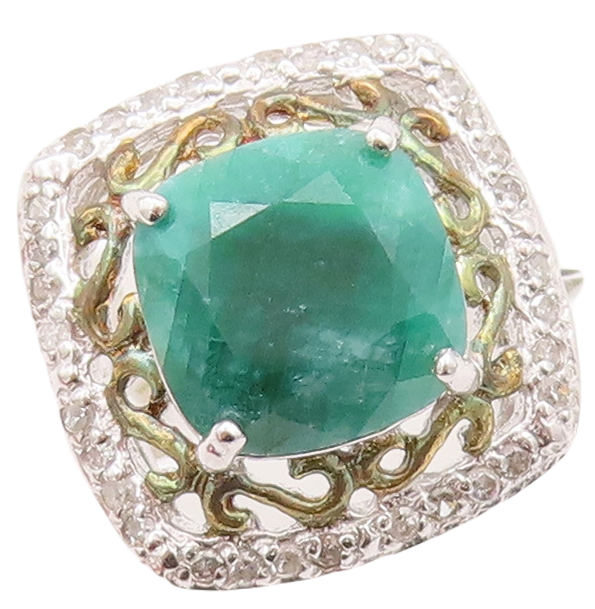 925 Sterling Silver Vintage Ring Swirly Cutout Diamonds & Gemstone Sz 7  RG29699