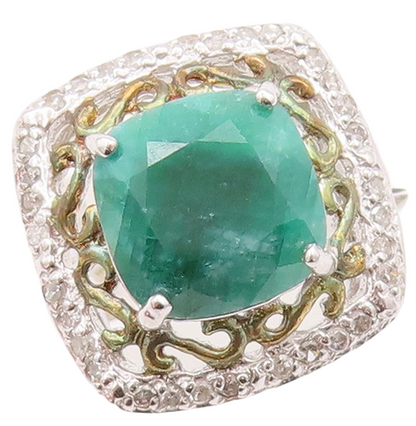 925 Sterling Silver Vintage Ring Swirly Cutout Diamonds & Gemstone Sz 7  RG29699