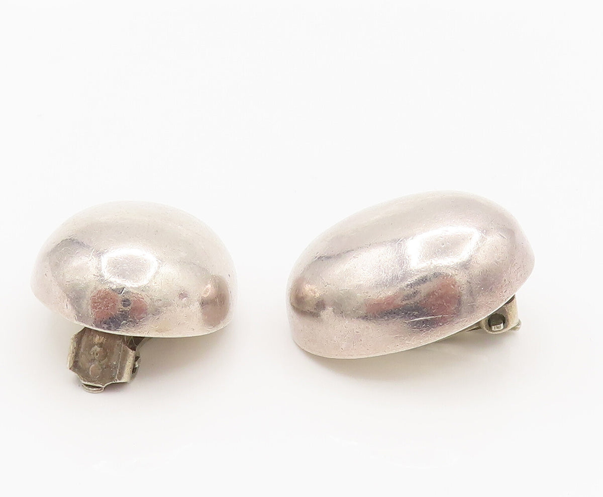BARRA 925 Silver  Vintage Minimalist Cabochon Oval Clip Back Earrings  EG12387